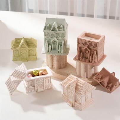 قالب سيليكون لشمعة برج الزنجبيل مع غطاء، قالب سيليكون للشمع والجص والتخزين، ديكور منزلي DIY