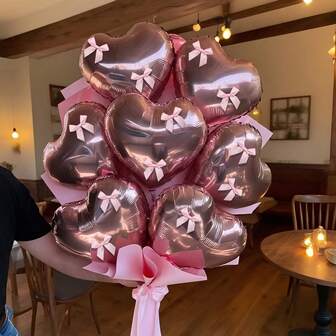 20/40pcs Pink Heart-Shaped Balloons, Light Pink Foil Heart-Shaped Balloons, Pink Ribbon Bow, Suitable For Ladies' Parties, Valentine's Day Decorations, Bridal Showers, Weddings, Anniversaries, Birthdays, And Romantic Decorations.