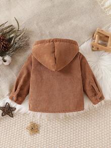 Baby Boys' Casual Corduroy Thermal Lined Hooded Long Sleeve Jacket, Winter - Khaki - View 2
