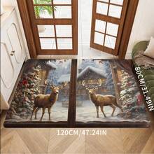 1 pieza Alfombra de área con diseño de árboles de pino, copos de nieve y ciervos, lavable, para usar en salas de estar, dormitorios, hoteles, restaurantes, salas de lectura, de gran tamaño, para decoración interior y exterior