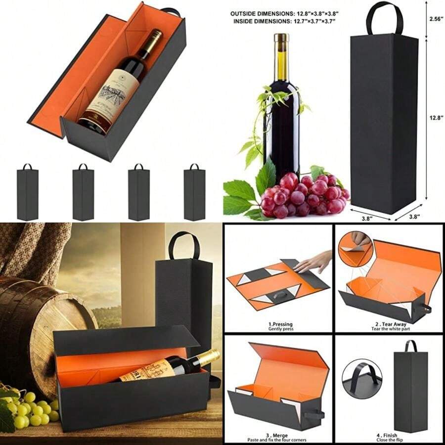 Wine Gift Bag, Reusable Leather Wine Tote Carrier, Single Bottle Champagne Beer Gift Bags Carrier for Birthday, Wedding, Picnic Party, Christmas Gifts (Orange)(Naranja) - Multicolor - Ver 1
