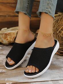 Women's Fashion Oversized Open Toe Casual Comfortable Wedge Slide Sandals, Summer - Black - View 6