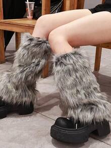 Women's Faux Fur Fluffy Leg Warmers - Stylish Warm Retro Furry Boot Covers For Winter Fashion & Cozy Looks - Multicolor - View 2