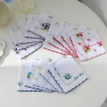 24 Vintage Floral Handkerchiefs, Cotton Ladies Handkerchiefs With Scalloped Edges, 11-Inch Vintage Ladies Pocket Towel - 白底彩邊24件裝 - 查看 4