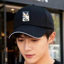 Fashion style of a black cap with anime characters unisex visual graphic print ball cap fashionable snapback cap Duckville cap low cap breathable low cap snapback small head around retro large head around baseball cap sports duck cap Baseball cap - ブラック - チェックする 4