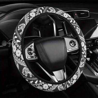 15 Inch Elephant Pattern Elastic Steering Wheel Cover Without Inner Ring