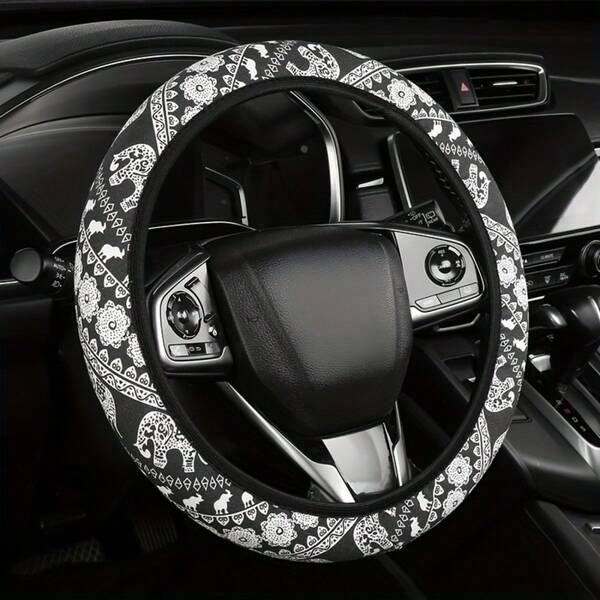15 Inch Elephant Pattern Elastic Steering Wheel Cover Without Inner Ring
