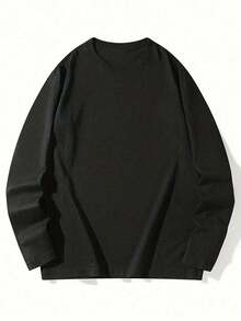 重ポンドコットン220 gメンズ秋冬コットンクル一ネックゆったりカジュアル長袖Tシャツ _ _1（2） - ブラック - チェックする 3
