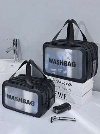 1/3pcs Multi-Functional Double-Layer Toiletry Bag, Large Capacity PU Cosmetic Bag, Makeup Storage Bag, Bathroom Storage Bag, Multi-Layer Storage Bag, Travel Makeup Brush Bag, Minimalist Handbag, Suitable For Cosmetics & Skincare Storage, University, Beach, School, Bathroom, Holidays, Valentine's Day Gift, Mother's Day Gift, Suitable For Teachers, Family, Friends