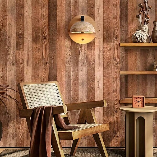 1 Roll Of Self-Adhesive Retro Red-Brown Wood Grain Wallpaper Waterproof Easy To Peel And Stick Vinyl Contact Paper Kitchen Cabinets Tables Bedrooms Dining Rooms Dormitories Background Walls Home Decoration Wall Stickers Furniture Renovation Film DIY Easy To Install Wallpaper 45CM*500/300/100CM