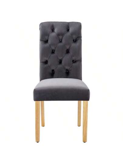 Samt Esszimmerstühle 2er Set Mit Eichenbeinen, Knopf, Chromklopfer Schlafzimmerstuhl Küchenstuhl Wohnzimmer Lounge Freizeitstuhl, Grau view 3