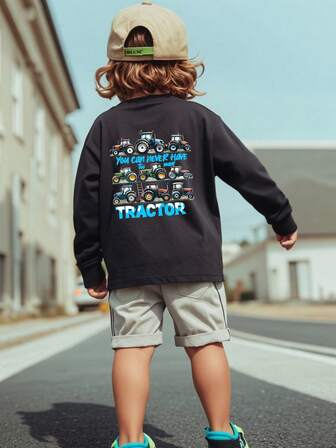 1pc Toddler Boys' Casual Car Print Crew Neck Long Sleeve T-Shirt, Autumn Student Young Children Clothing - Cool Vintage Classic Car Eye-Catching T-Shirt That Will Make Kids Smile