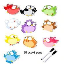 hoojojo 10 Peças de Cartões de Apagamento à Seco Dupla Face, 10 Cores, Cartões Ilustrados em Forma de Pássaro, Cartões DIY Escrevíveis, Ferramentas de Prática de Escrita Manual, Jogos de Soletração, Materiais Didáticos Interativos, Suprimentos de Aprendizagem Montessori, Atividades em Sala de Aula, Aprendizagem em Casa, Papelaria de Volta às Aulas