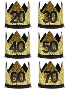 Adult Birthday Crown Party Hat, Handmade Felt Gold 20th, 30th, 40th, 50th, 60th, 70th Birthday Crown Party Hat