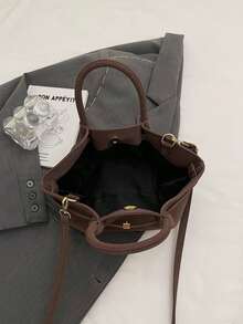 Women's Handbag Woven Basket Bag, Fashion Drawstring Buckle Design, Minimalist Elegant Retro Crossbody Bag, PU Matte White, Suitable For Autumn/Winter - White - View 7