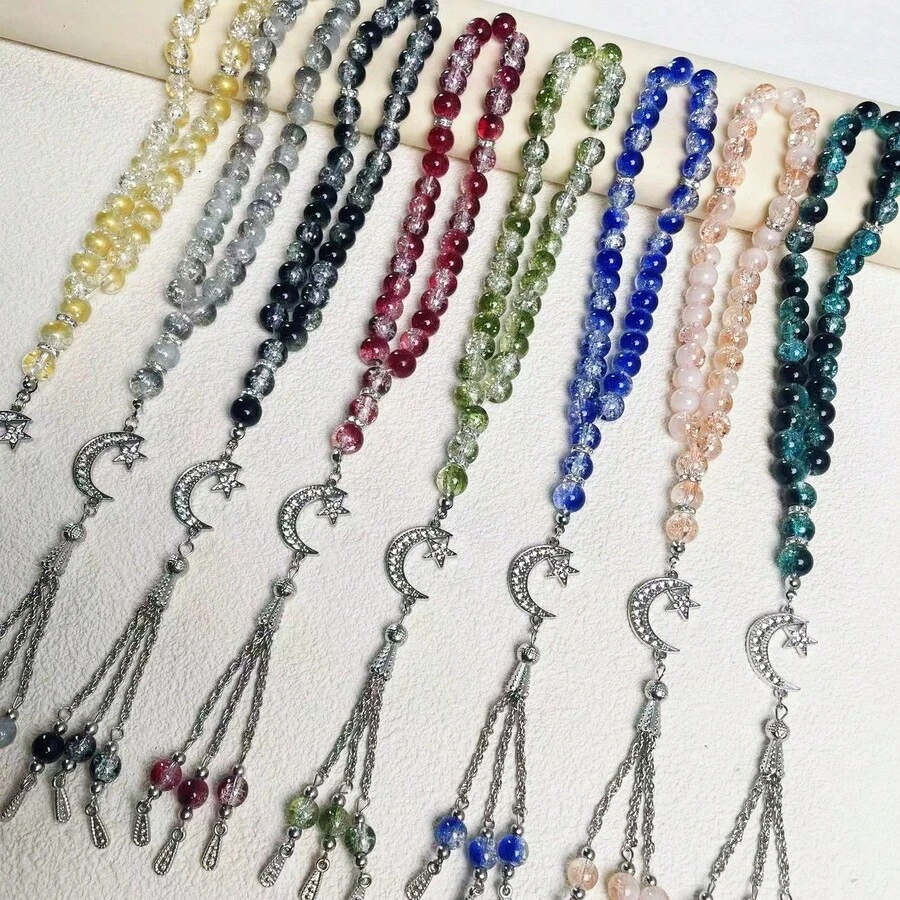 新品上市 33颗10毫米玻璃裂纹珠穆斯林祈祷念珠手链