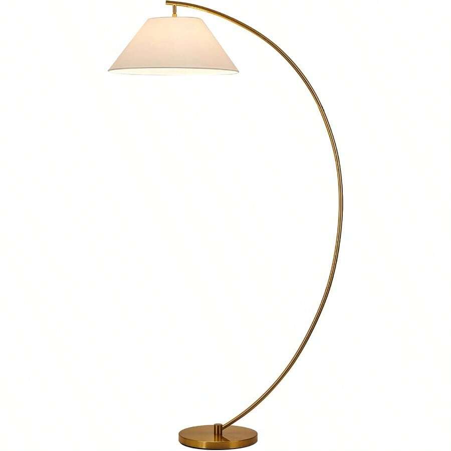 Lexi Lighting Remi Floor Lamp Arc Curved Stand Warm Brass Iron Base White Rayon PVC Shade Height 155cm E27 Bulb Type Modern Minimalist Standing Light For Living Room Bedroom Home Decor - Brass - View 1