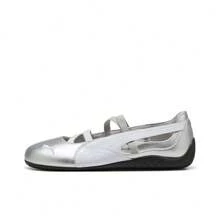 PUMA Speedcat Ballet Flats, Comfortable & Versatile Mary Jane Shoes, Flat Heel, Liquid Silver, Low-Top, Casual Lifestyle Shoes, Women, Silver-White