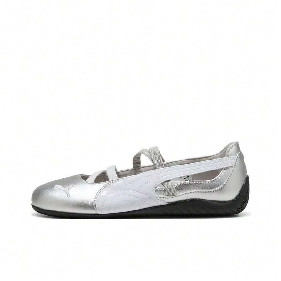 PUMA Speedcat Ballet Flats, Comfortable & Versatile Mary Jane Shoes, Flat Heel, Liquid Silver, Low-Top, Casual Lifestyle Shoes, Women, Silver-White