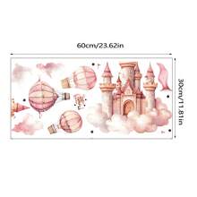奇幻城堡与热气球墙贴 - 可移除防水 PVC 贴纸，粉色闪光梦幻设计 - 自粘装饰，适用于婴儿房、卧室和家居室内装饰 - 29.97 厘米 X 89.92 厘米 - 彩色 - 查看 17