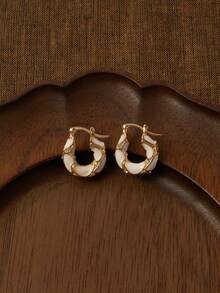 Glisma 1 对女士复古优雅高品质水钻和珐琅环状耳环，奢华日常、派对、婚礼场合 - 白色 - 查看 5