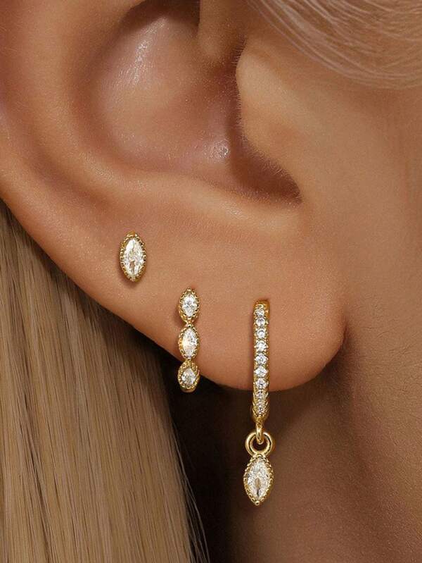 3pcs 14k Gold Plated Low Allergy Cartilage Earrings, Delicate Stackable Hoop Earring Jewelry Set, Suitable For Daily, Party, Commuting Wear