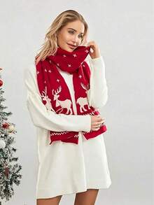 1pc Women's Christmas Cashmere-Like Deer Print Light & Soft Winter Scarf Travel Wrap Shawl Accessories Women - Multicolor - View 2