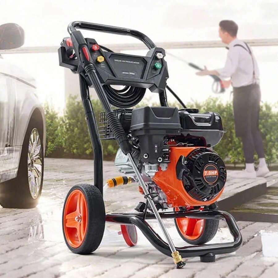 Portable Gas Pressure Washer, 3400PSI High Pressure Washer, 2.6 GPM Gas Powered Pressure Washer, Cordless Pressure Cleaner With 5 Quick Connect Nozzles, Spray Gun & Extension Wand For Cleaning Cars, Homes, Driveways, Patios, Fences - 彩色 - 查看 1