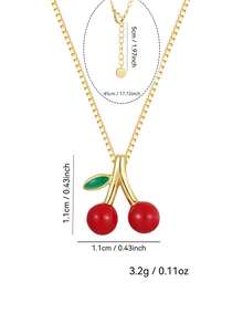 Artepollo 1pc 925 Silver Hypoallergenic Cherry Pendant Necklace, 2 Colors Available, Cute & Elegant, Gift Box Packaging, Gift For Kids, Friends, Back To School, Christmas, New Year - Cherry - View 5