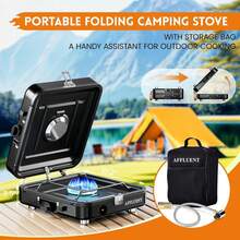 GCCSJ Camping Stove,Foldable Dual-Burner Propane Camping Stove - One-Touch Instant Ignition, Adjustable Burners With Carry Bag & Handle, Outdoor Camp Stove For Picnics, Backyard BBQ & Camping Essentials (Black) - 黑色 - 查看 4