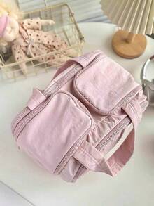 Multi-Pocket, Multi-Compartment Large-Capacity Cosmetic Bag Travel-Friendly Toiletries Organiser Holds Lipsticks, Cosmetics And Makeup Brushes - 粉色 - 查看 5