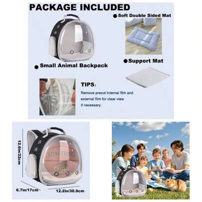 Portable Small Animal Backpack Travel Breathable Bag Cages Guinea Pig, Rabbit, Bearded, Squirrel, Tortoise, Bird, Sugar Glider