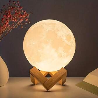 1PC Modern Anime-Themed 3D Moon Table Lamp, Solid Color Plastic Night Lamp With Multiple Components, Downlight With Switch Control, Battery-Powered (Button Battery) For Various Room Types, Decorative Gift And Holiday Accent Lamp (Includes Plastic Stand)