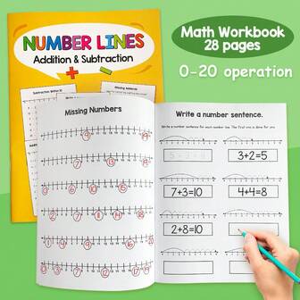 Lachilly 28 Pages Number Lines Addition & Subtraction Within 20 Math Arithmetic Workbook For Children Home School Teaching Aids Kindergarten Handwriting Exercise Book