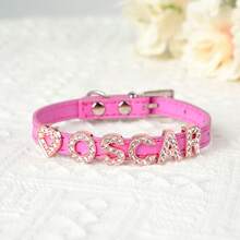 Cat Letter Rhinestone Customized Name Collar Leather Pet Customized Collar Anti-Lost Adjustable Size Small Dog Chihuahua Cat Kitten - Multicolor - View 17