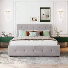 Upholstered Double Bed 140x200 Cm, Integrated Headboard And Storage Drawers, Soft Velvet Fabric, Slatted Bed Base Included, Mattress Not Included - Grey - View 3