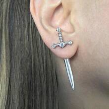Gothic Sword Earrings For Women,Rhinestone  Pirate Earring,Punk Sword Front Back Stud Earrings Goth Jewelry For Halloween Costume Renaissance Accessories{Inchcolor_nameinch:InchSilverWhiteinch} - SilverWhite - View 3