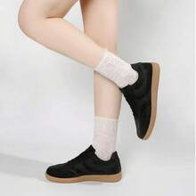 أحذية كاجوال متعددة الوظائف للنساء، أحذية رياضية كاجوال بنعل مطاطي مقاوم للانزلاق وأربطة، لون متناسق للاستخدام اليومي، مقاس 36-41، عصرية - الأسود - مشاهدة 3