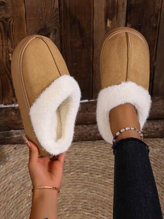 Últimas pantuflas de moda para mujer de peluche, pantuflas de casa cómodas, suaves y de unicolor, zapatos casuales para interiores/exteriores para parejas, adecuados para la temporada de otoño/invierno