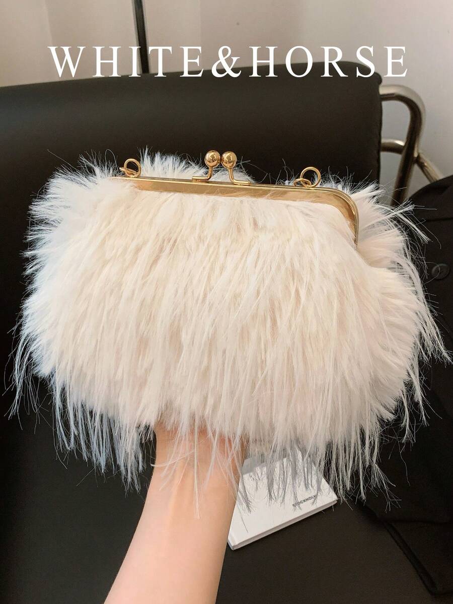 Bolso de mano de felpa para otoño/invierno, bolso de hombro/bandolera/de mano de moda con cadena para fiestas de noche