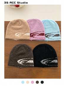 1pc Solid Color Knitted Blend Slouchy Beanie Hat, Warm Knitted Cap For Women, Autumn/Winter, Versatile Unisex Design - Multicolor - View 1