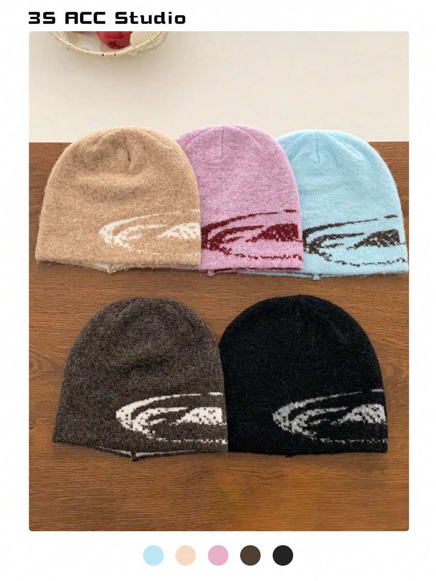 1pc Solid Color Knitted Blend Slouchy Beanie Hat, Warm Knitted Cap For Women, Autumn/Winter, Versatile Unisex Design - Multicolor - View 1