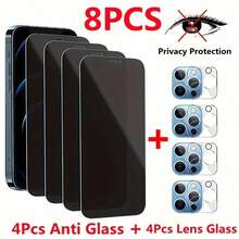 For IPhone 11 12 13 14 15 Pro Max 8 Pieces Of Anti-Peeping Full Coverage Tempered Glass And Camera Lens Glass, For IPhone 15 14 Pro Max 12 11 Full Coverage Glass Film - 8 chiếc - Xem 19