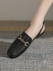 2025 New Women's Square Toe Flat Shoes, Chunky Heel Slip-On Loafers, Versatile For Work, Commute And Daily Wear - Black - View 2