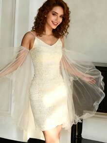 1 par de mangas nupciales para vestidos de boda, cubiertas para los brazos, mangas de campana - marfil - Ver 8