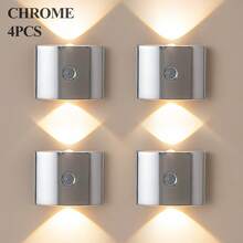 1/2/4 件装双头 LED 感应壁灯，带人体感应功能的 LED 夜灯，室内感应壁灯，无线 LED 壁灯，壁灯，电池供电，三色可调光，适用于客厅、卧室、走廊 - 现代设计（1200mAh），可旋转，便携，易于安装