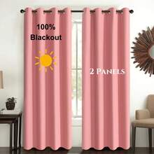 2pcs Modern Blackout Curtains - UV Protection, Heat-Resistant, Light-Blocking Drapes For Living Room & Bedroom, Window Curtains - 粉色 - 查看 3