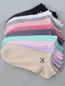 1/20 Pairs Women Bow Candy Color Solid Ankle Socks - Sweet Minimalist Comfortable Casual - Suitable For Daily Wear, Sports, Travel, College Style - Multicolor - View 3