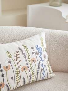 1pc Colorful Wild Flower Embroidered Linen Throw Pillow Cover, Home Decor Suitable For Living Room, Bedroom, Party And Various Environments, Spring/Summer - Multicolor - View 11