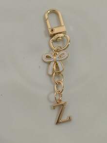 1pc White Exquisite Bow Tie Capital A-Z Letter Keychain Pendant Suitable For Bags, Backpacks, Car Key Pendants, Graduation Season, School Season, Small Gifts For Each Other, Suitable For Handbags, Backpacks, Keys,